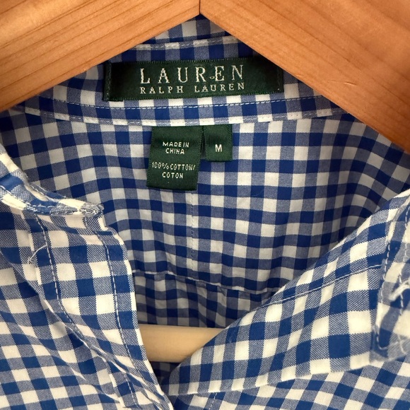 Ralph Lauren Blue & White Gingham 3/4 Sleeve Button-Down Shirt - Picture 3 of 8